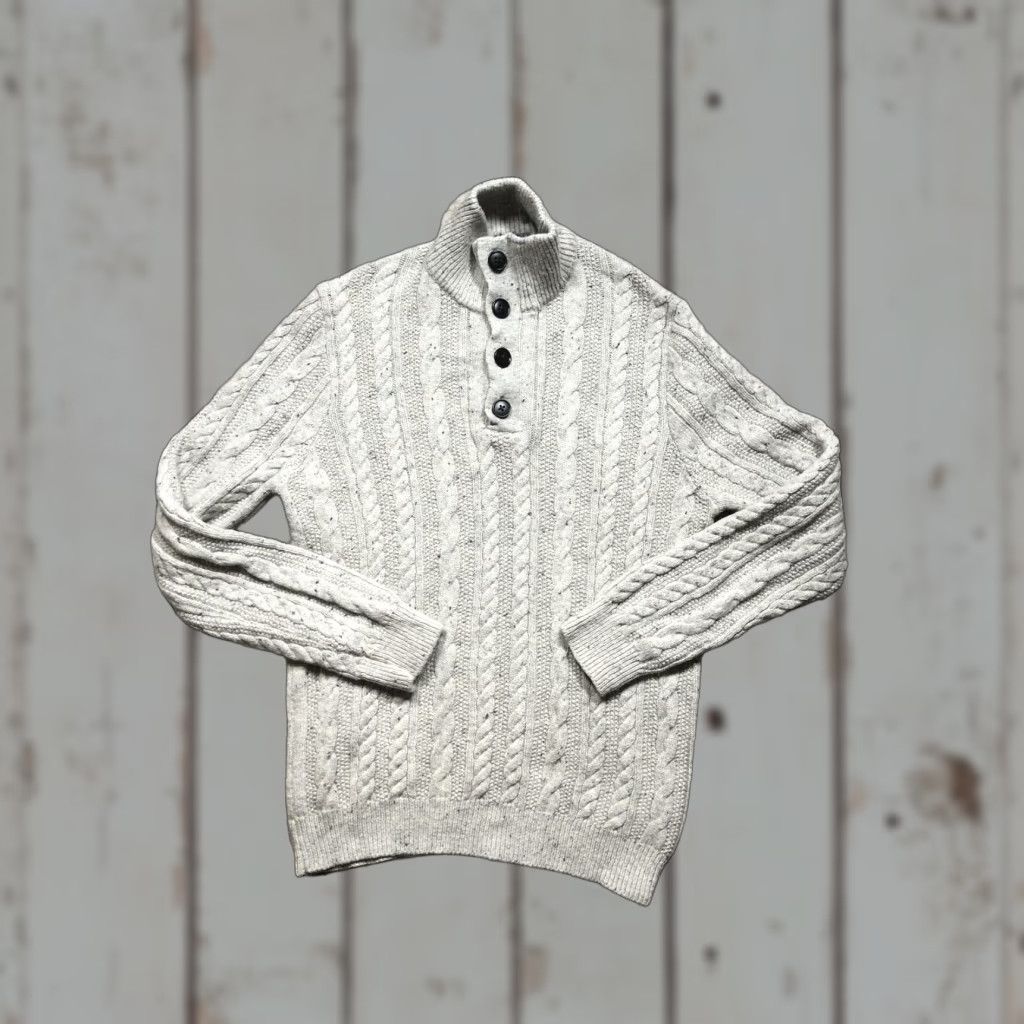 Marks & Spencer Marks & Spencer Sweater Mens Medium Gray Cable Knit Mock Neck Henley Wool Blend Size US M / EU 48-50 / 2 - 1 Thumbnail