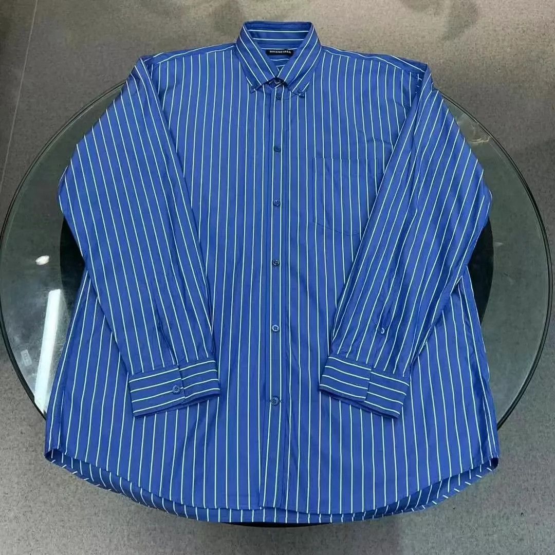 Balenciaga Balenciaga Blue Striped Long Sleeve Shirt Size US S / EU 44-46 / 1 - 1 Thumbnail