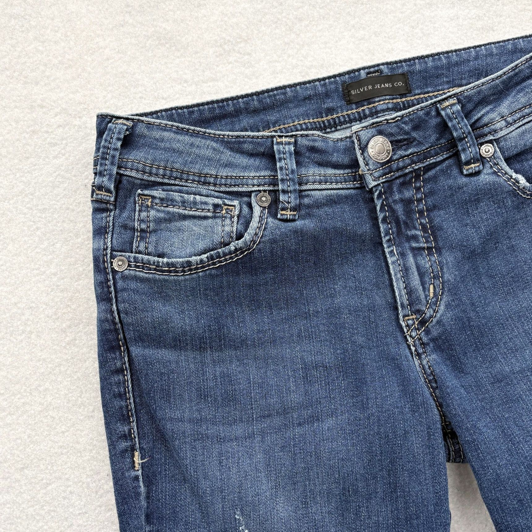 Silver Jeans Co. Silver Jeans Elyse Slim Boot Womens 28x33 Blue Denim Stretch Bootcut Distressed Pockets Y2K Vintage: No (if not vintage) Size 28" / US 6 / IT 42 - 3 Thumbnail