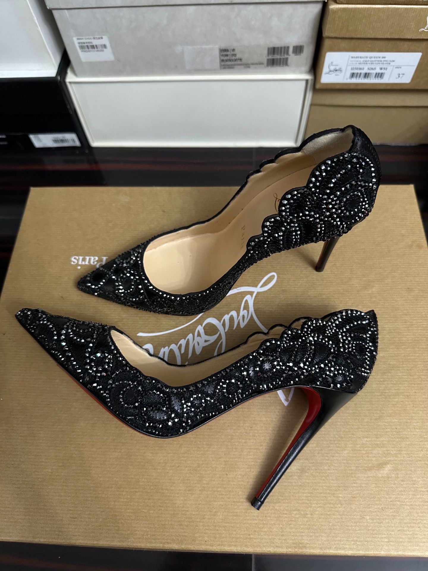 Christian Louboutin Christian Louboutin Limited Edition Black Diamond Heels Size US 5 / IT 35 - 1 Thumbnail
