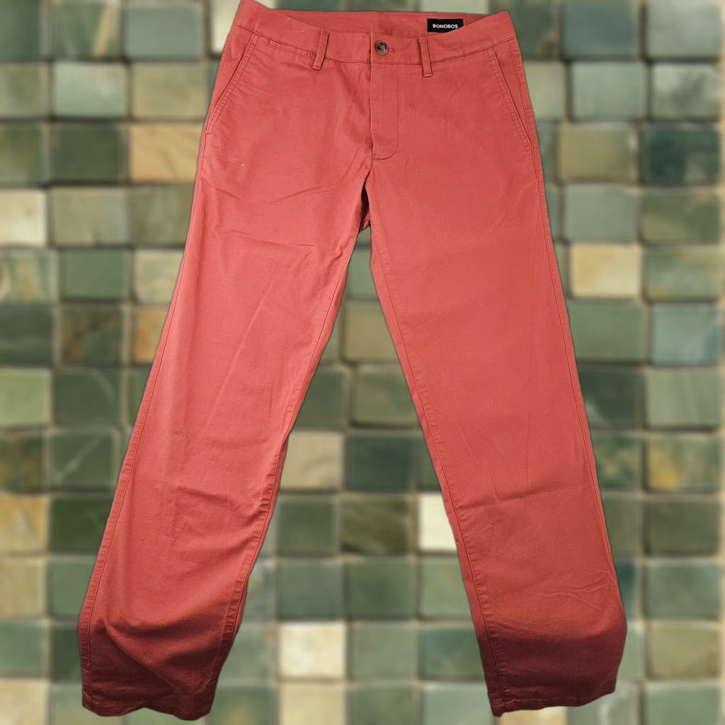 Bonobos Bonobos Chino Pants Mens 29x32 Slim Stretch Cotton Casual Tapered Leg Orange Solid Front Zip Pockets Mens Size US 29 - 1 Thumbnail