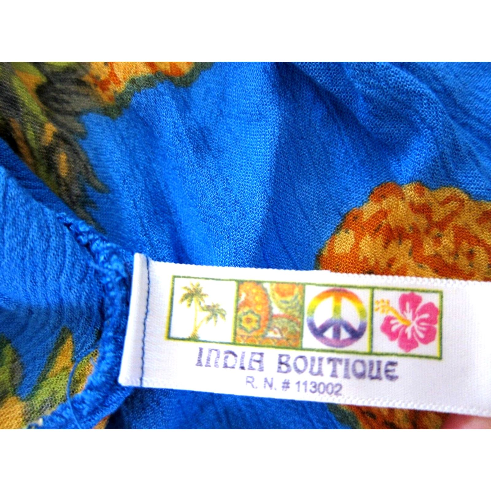 Vintage VINTAGE India Boutique Rayon Blue Green Brown Pineapple Off Shoulder Tunic Dress M-L Size M / US 6-8 / IT 42-44 - 4 Thumbnail