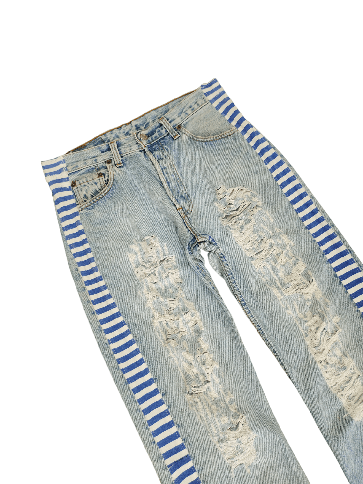 Levi's Vintage Clothing Vintage Levi's 501 Reconstruct Distressed Striped Tape Jeans Size US 31 - 4 Thumbnail
