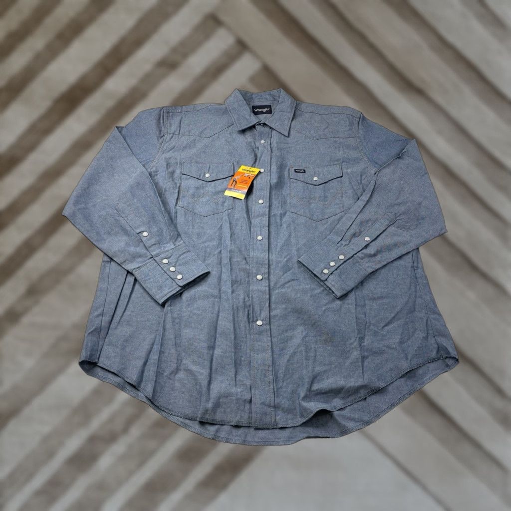 Wrangler VINTAGE Wrangler Shirt Mens 2XL Blue Denim Western Pearl Snap Long Sleeve Shirt Size US XXL / EU 58 / 5 - 1 Thumbnail