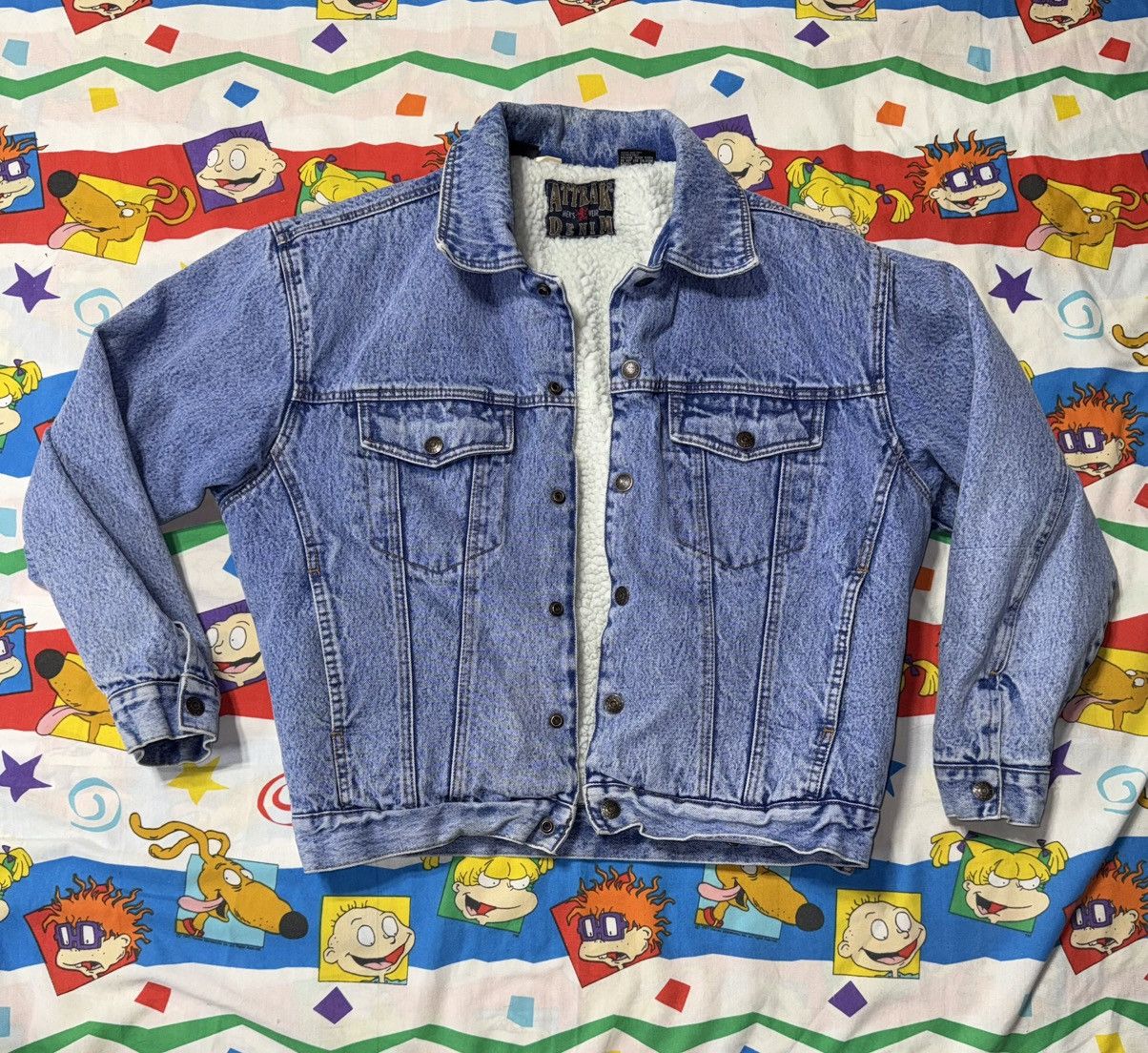 Other Vintage Sherpa Lined Acid Wash Denim Trucker Jean Jacket Size US M / EU 48-50 / 2 - 2 Thumbnail