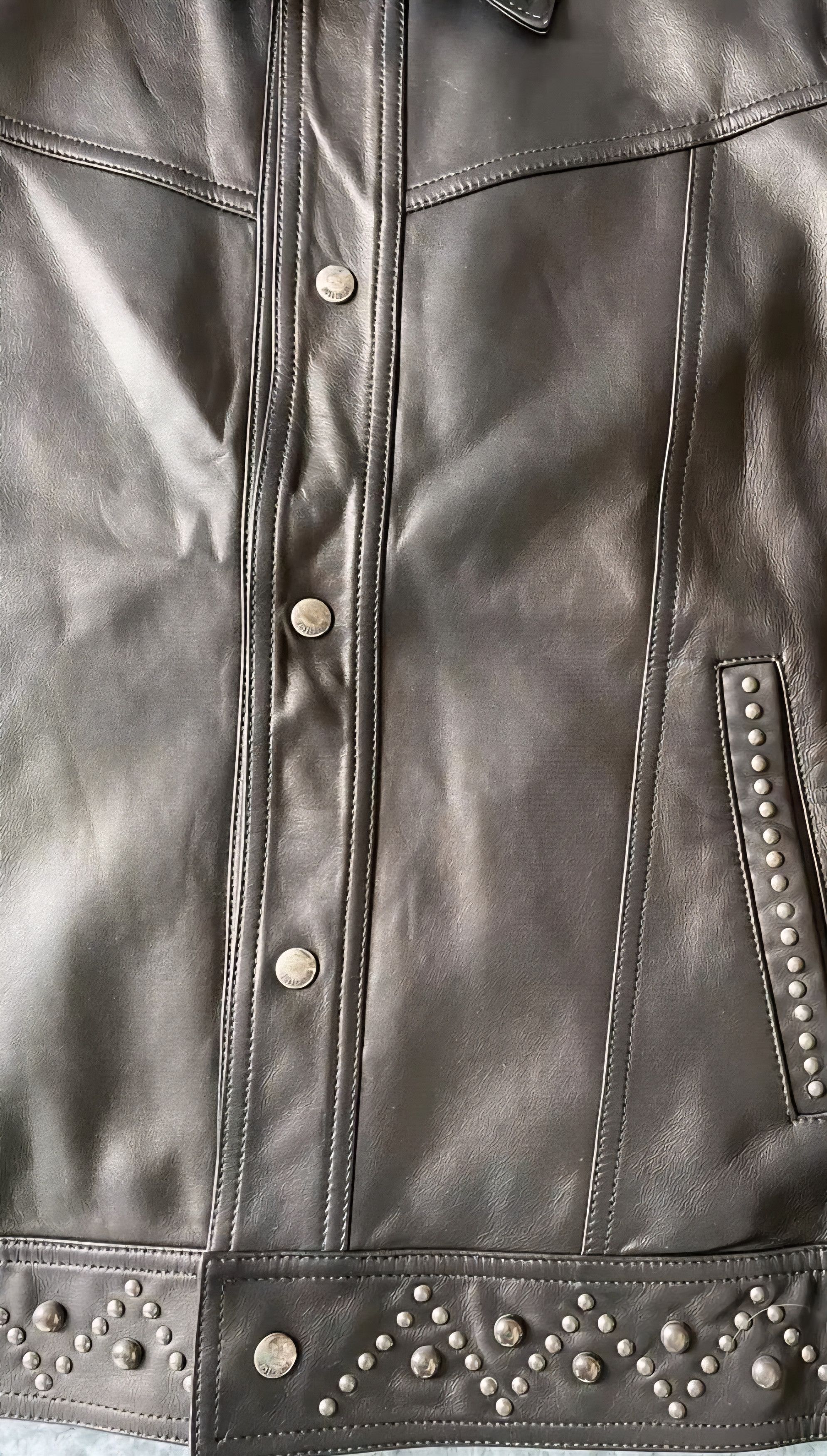 Just Cavalli Just Cavalli Men's Black Riveted Leather Jacket Size 48 Size US M / EU 48-50 / 2 - 4 Thumbnail