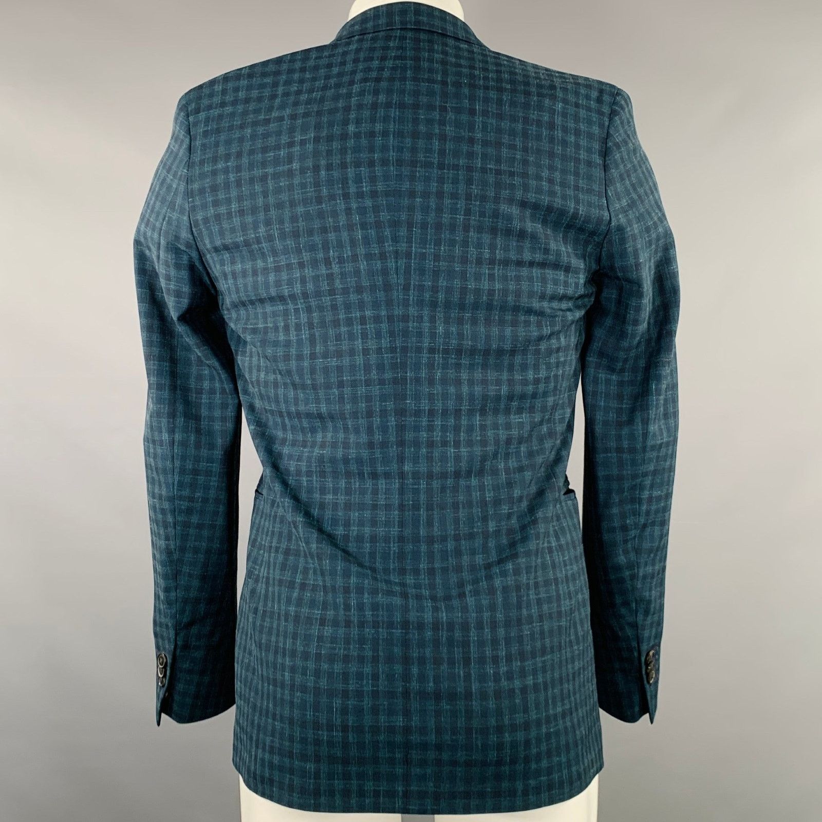 Paul Smith Size 36 Green Navy Checkered Wool Linen Sport Coat Size 36R - 4 Thumbnail