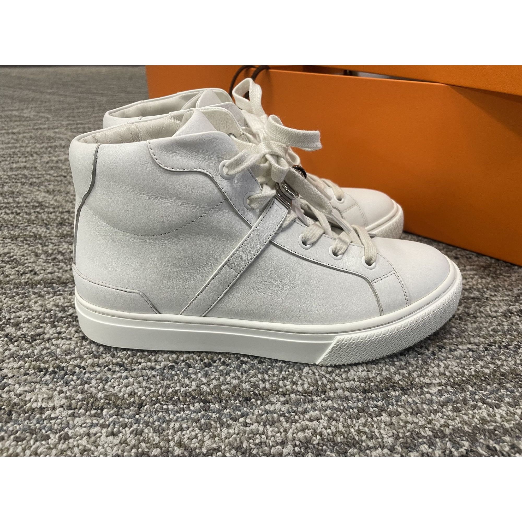 Hermes Hermès High-Top White Leather Sneakers With Silver Buckle De Size US 6 / IT 36 - 6 Thumbnail