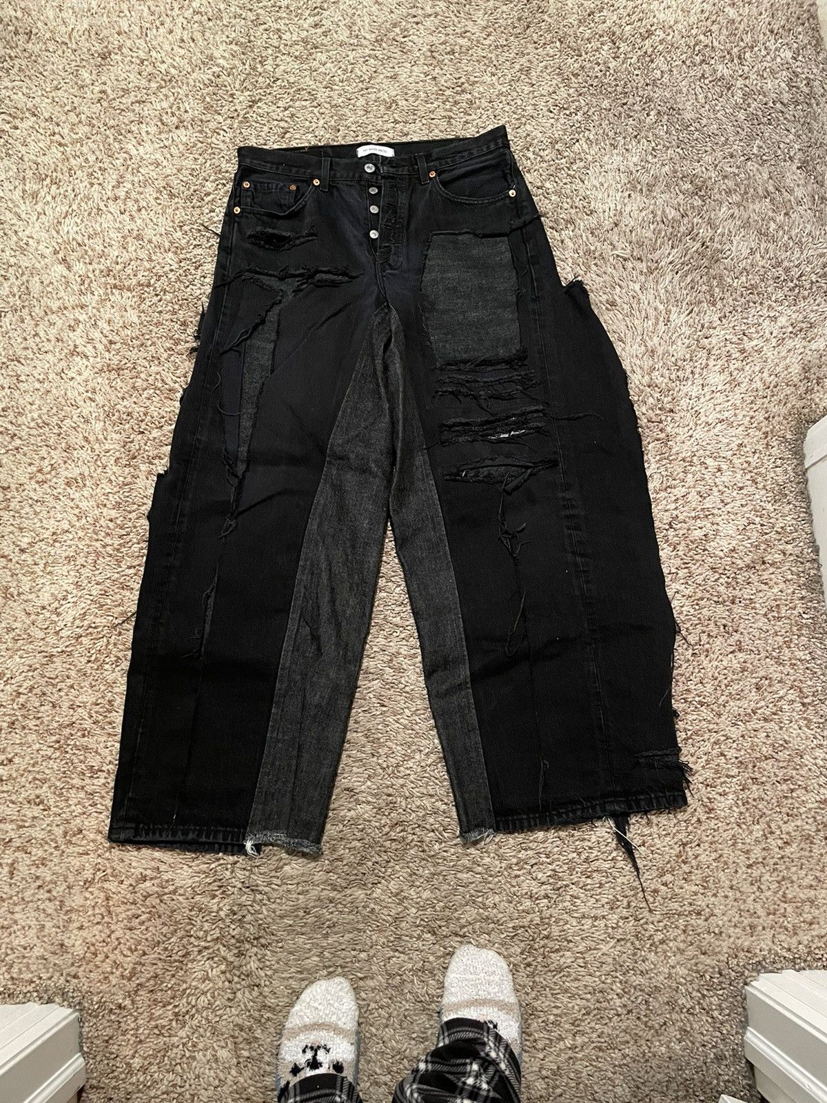 image of Designer No Mass Prod Broken Baggy Jeans in Black, Men's (Size 30)