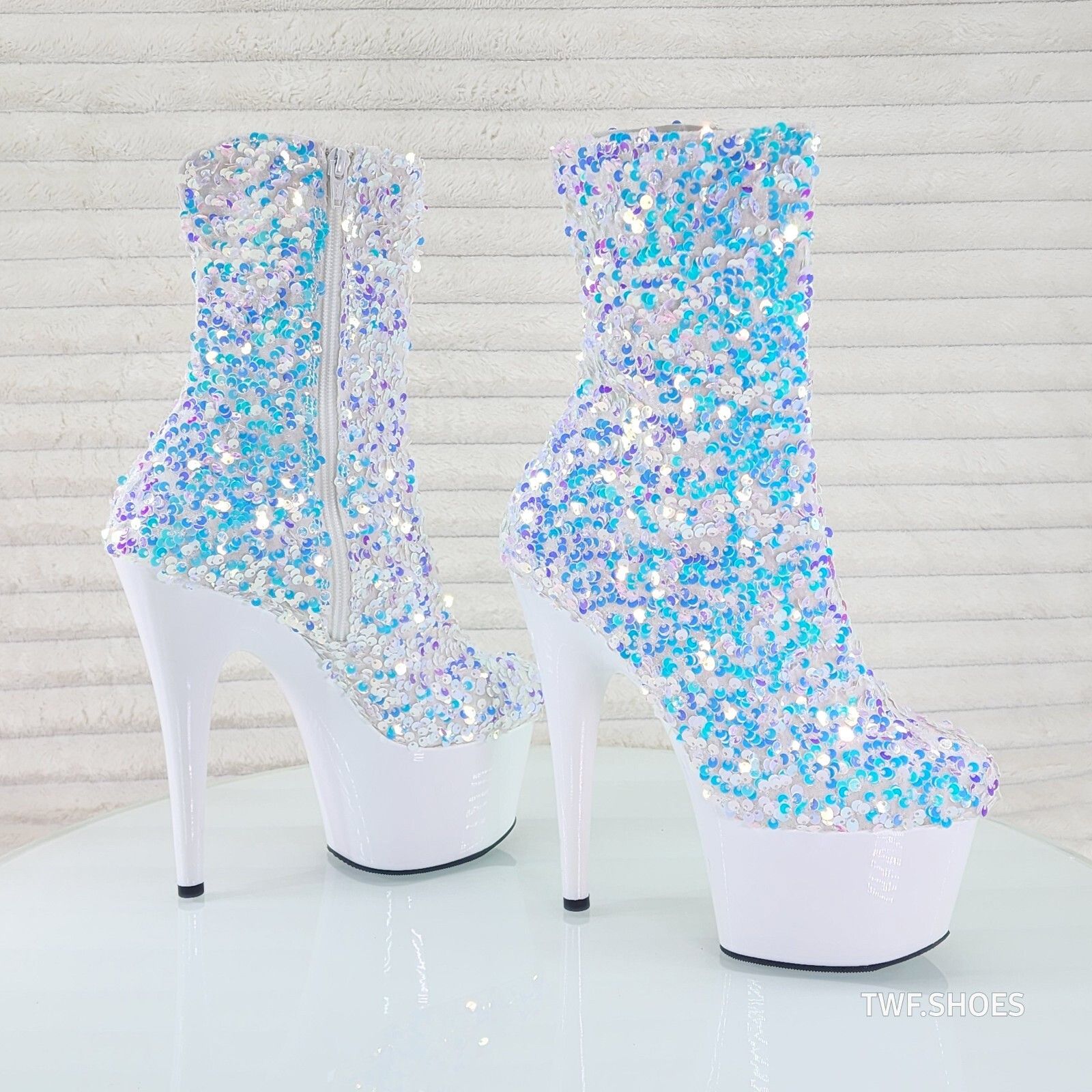 Other Adore 1042 White Multi Sequin High Heel Platform Ankle Boots Size US 11 / IT 41 - 1 Thumbnail