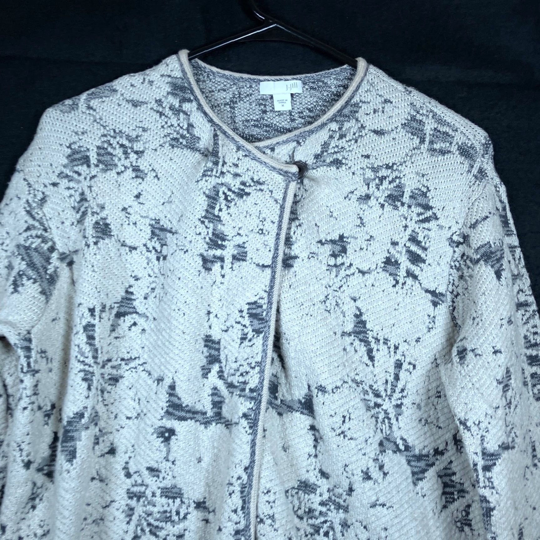 J. Jill J Jill Womens Cardigan Sweater Longline Multi Artisanal Jacquard Open Long Sleeve M - Regular Fit, White, Knit, Casual, Workwear, Fall/Spring/Winter Size M / US 6-8 / IT 42-44 - 2 Thumbnail