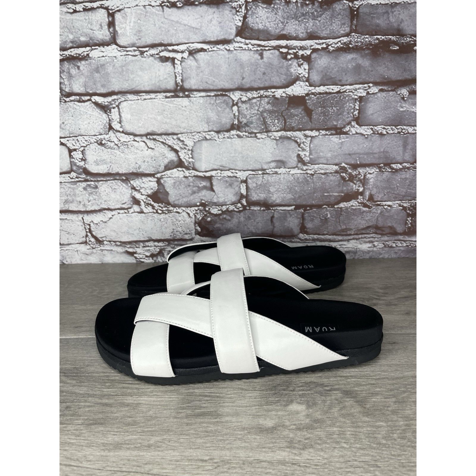 ROA Roam White Leather Ribbon Open Toe Straps Slides Sandals Wom Size US 10.5 / IT 40.5 - 1 Thumbnail