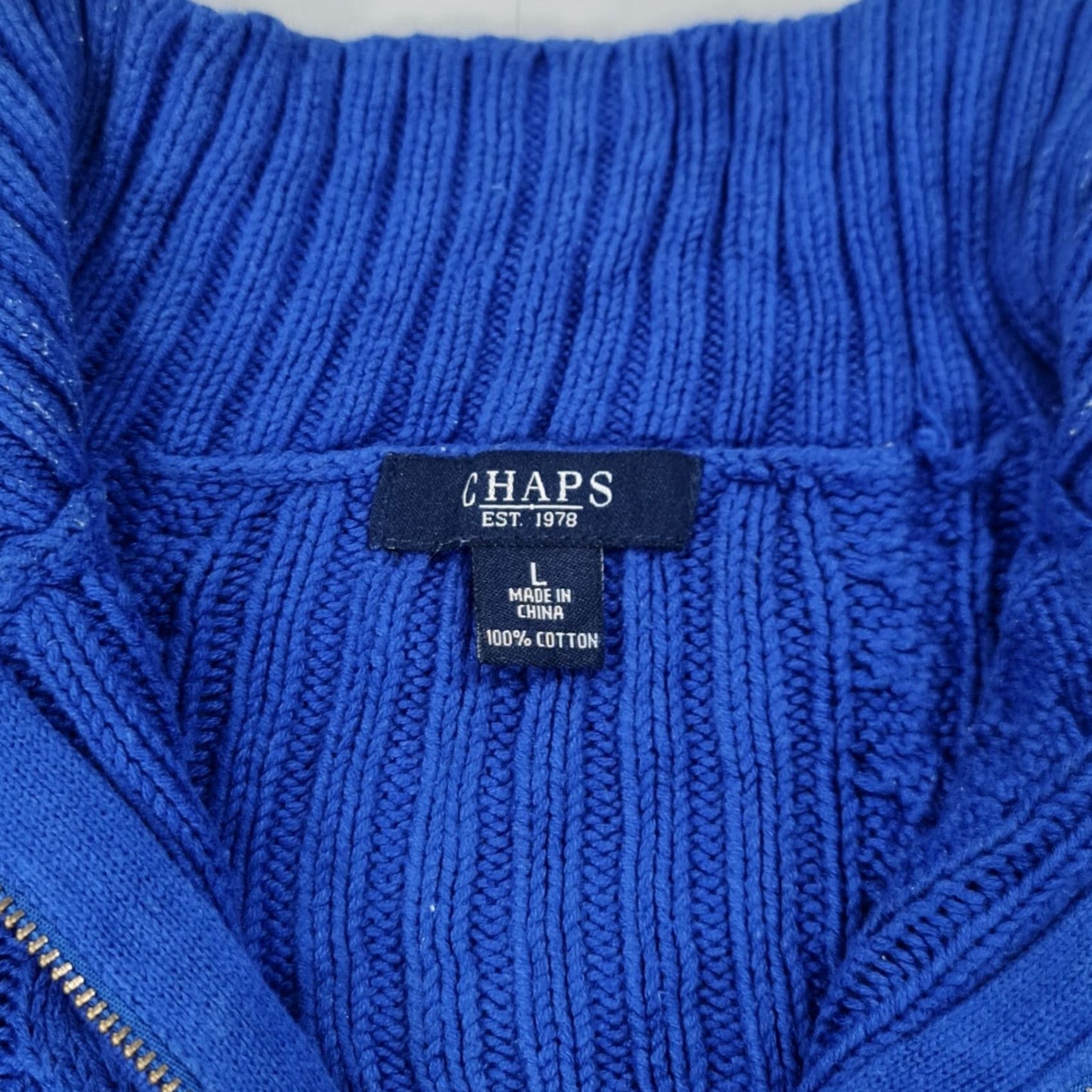 Chaps CHAPS Jumper Blue Large Cable Knit Cotton Half Zip Mock Neck Womens L Pullover City Style Mens Womens Girls Size L / US 10 / IT 46 - 3 Thumbnail