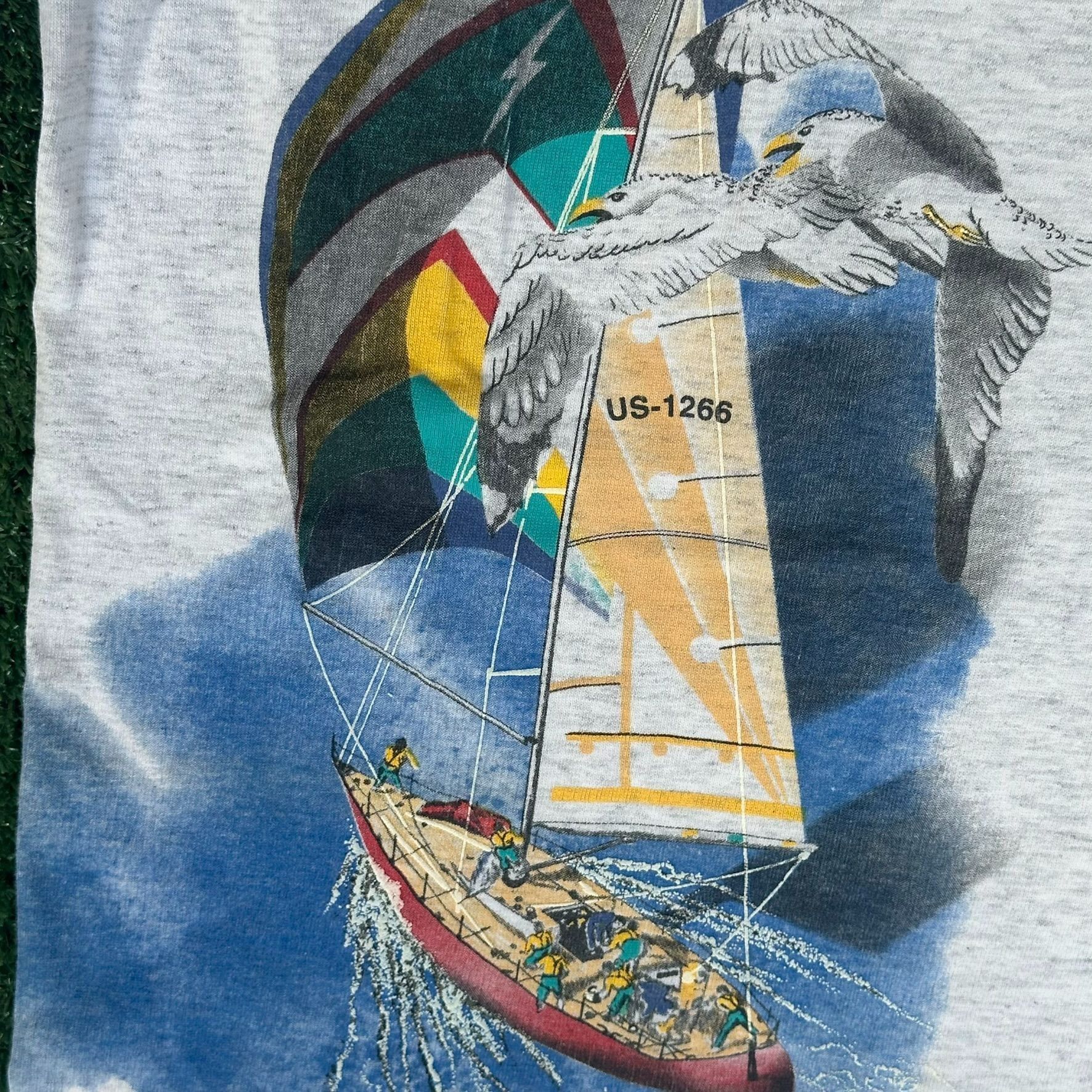 Vintage Vintage 90s Sailboat Seagull T-Shirt Gray L Single Stitch Na Size US L / EU 52-54 / 3 - 10 Thumbnail