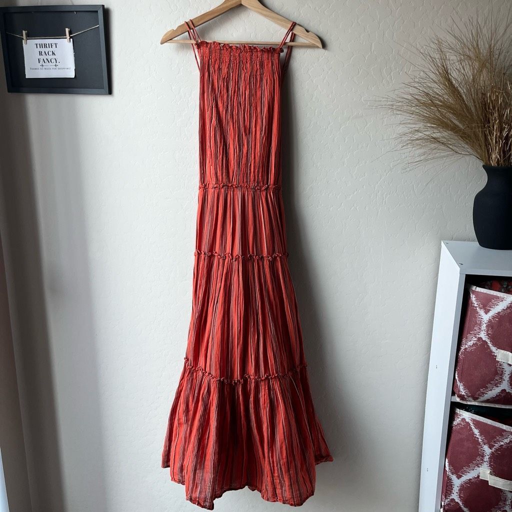 Ulla Johnson Ulla Johnson Dress Giulietta Red Striped Open Back Tiered Ma Size XL / US 12-14 / IT 48-50 - 2 Thumbnail