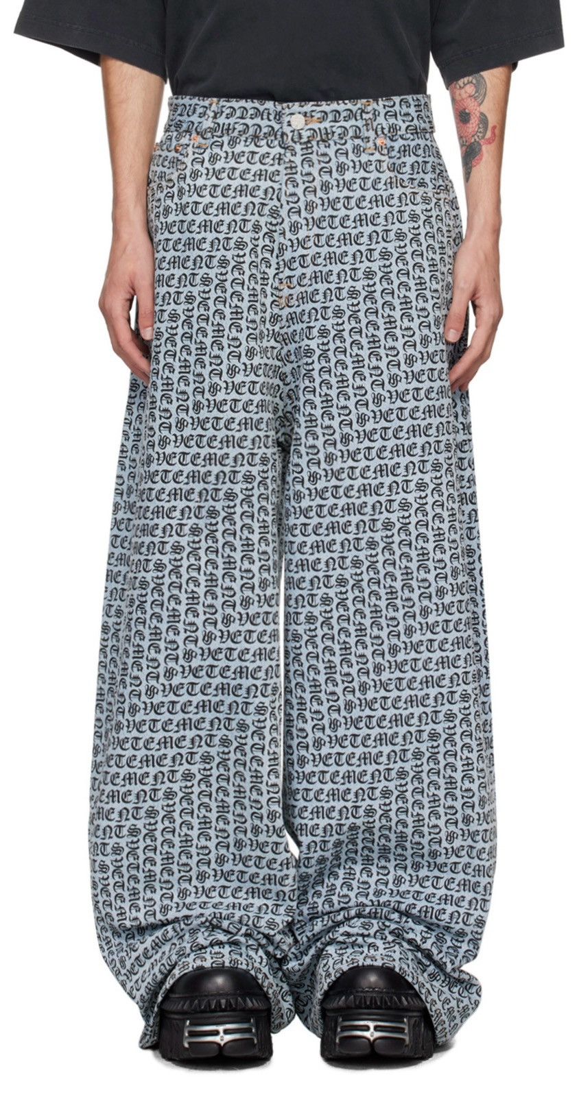 Blue Gothic Monogram Big Shape Jeans