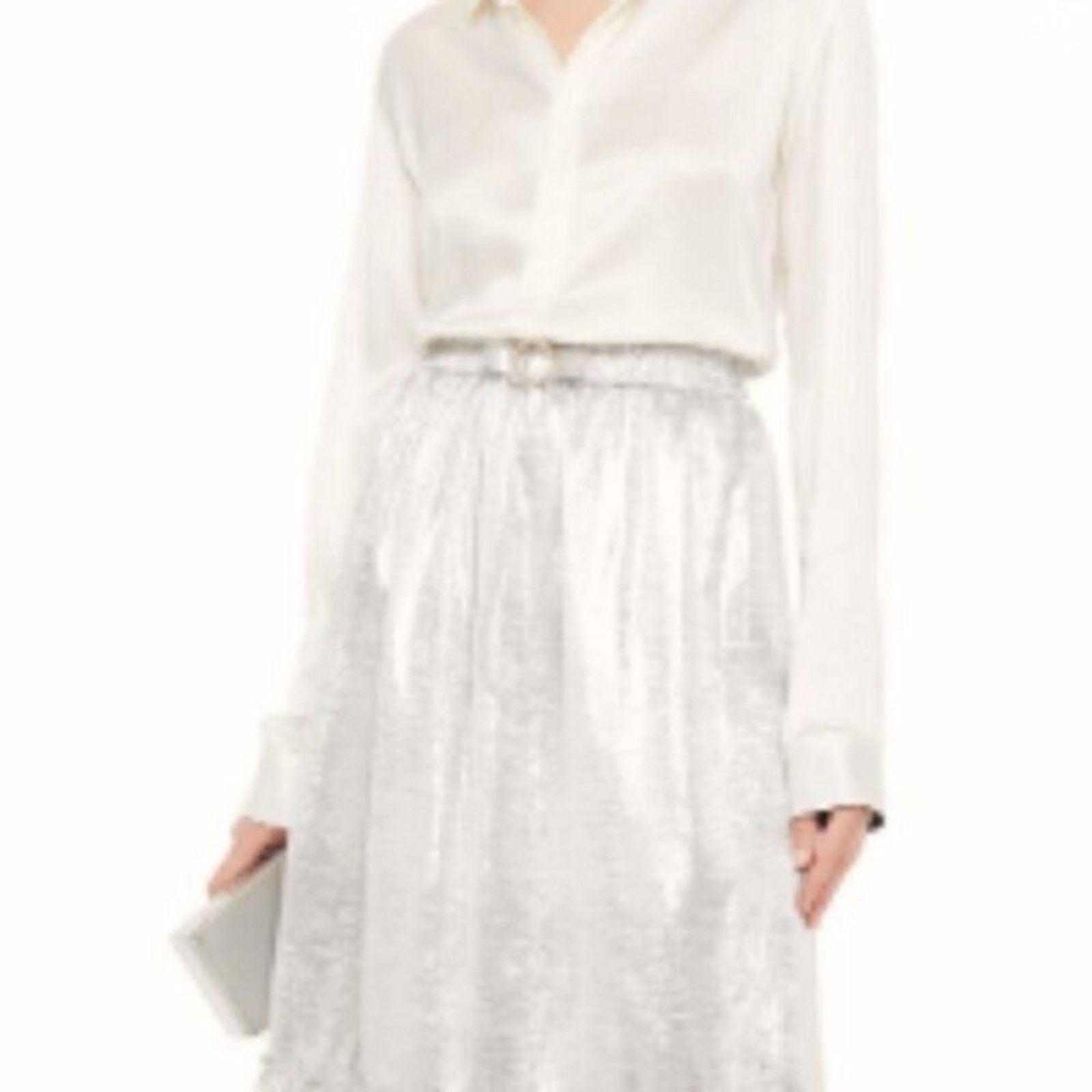 Shrimps Shrimps Pearl bow embellished metallic skirt silver Size 30" / US 8 / IT 44 - 12 Thumbnail