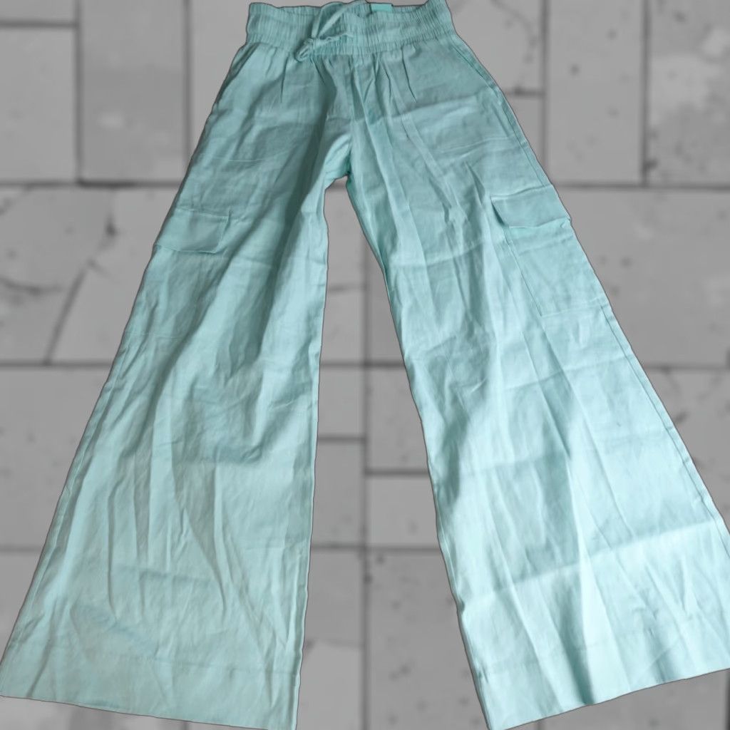 Vintage Shore Womens Pants Medium Blue Wide-Leg Cargo Linen Blend NEW Size 32" / US 10 / IT 46 - 1 Thumbnail