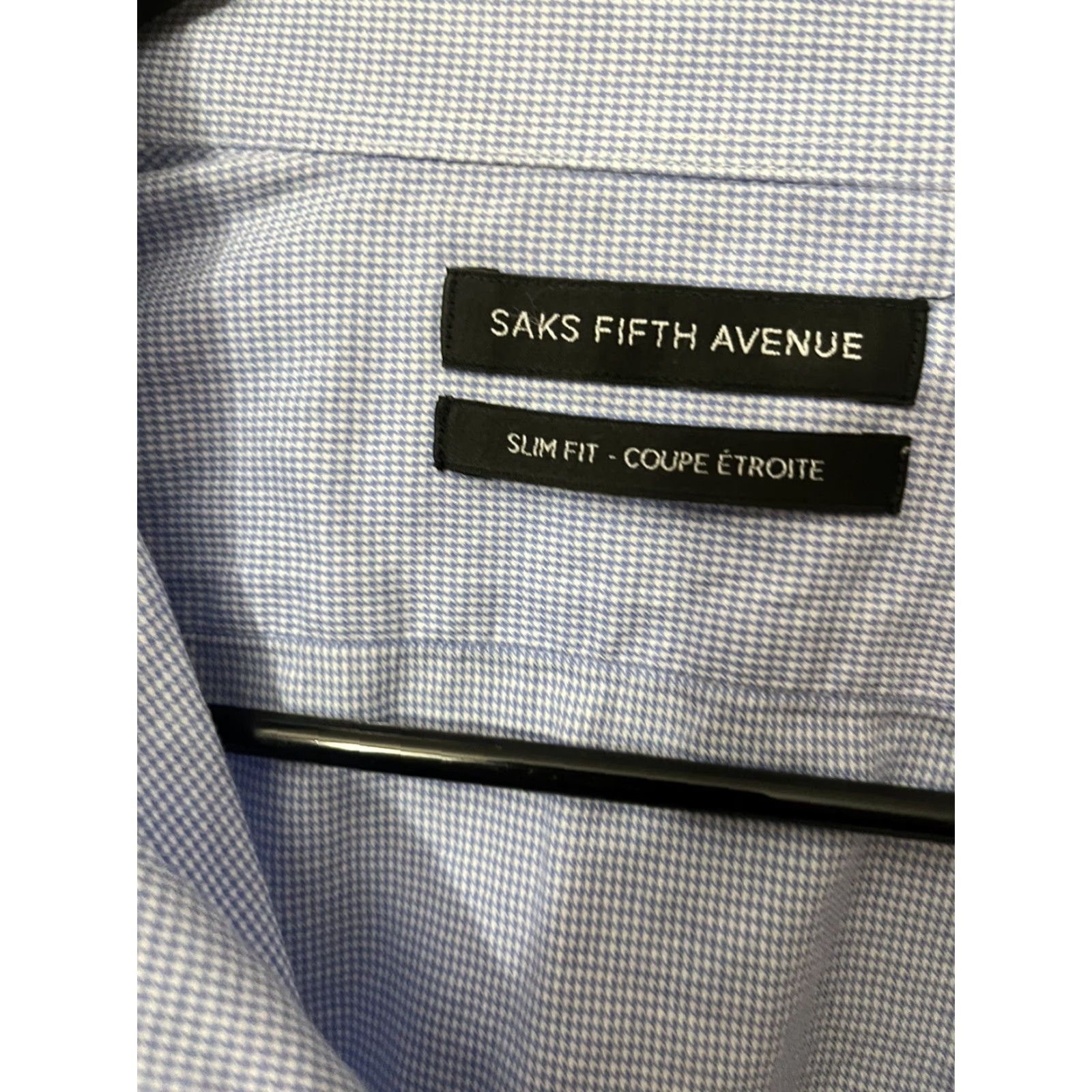 Saks Fifth Avenue Saks Fifth Avenue Mens Shirt 16 34/35 Blue Gingham Plaid Slim Fit Long Sleeve Size US L / EU 52-54 / 3 - 3 Thumbnail