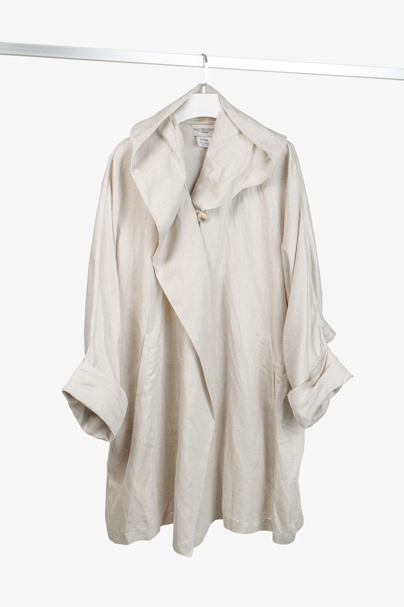 Ivan Grundahl Ivan Grundahl Beige Linen Oversized Hooded Coat Size XL / US 12-14 / IT 48-50 - 1 Thumbnail