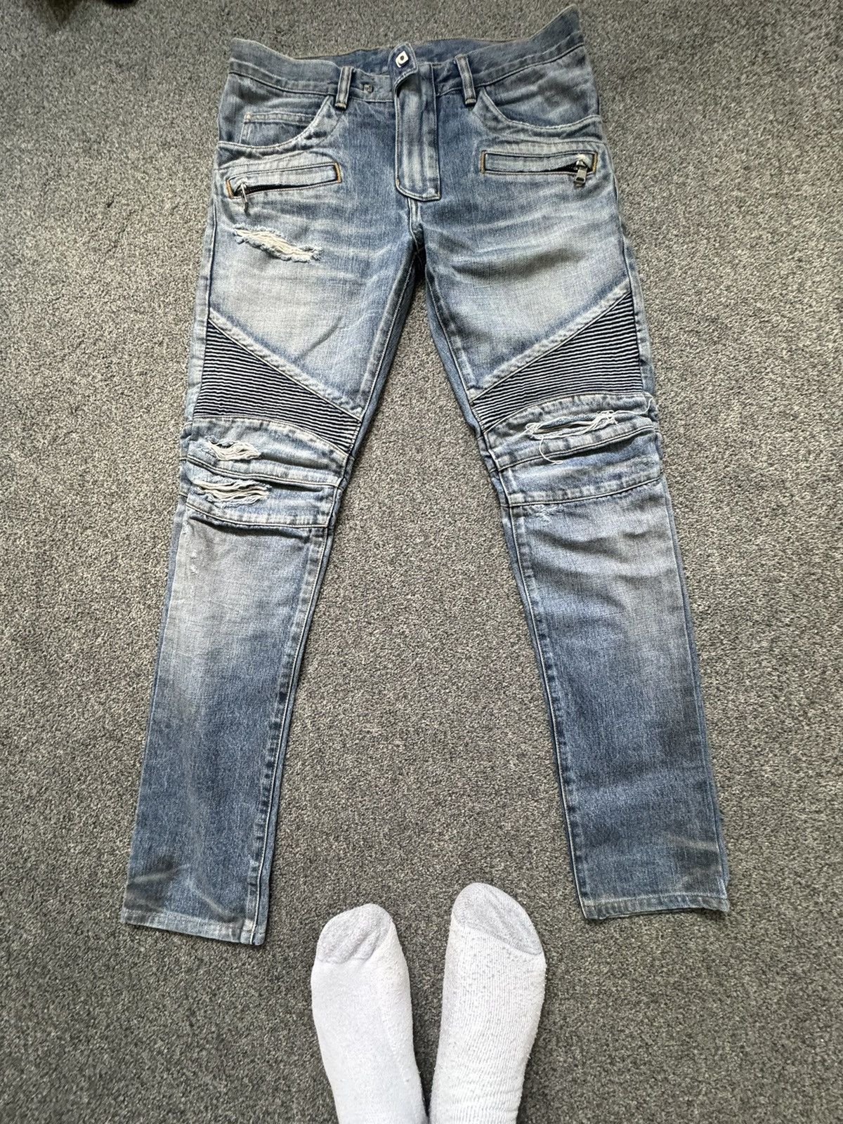 Image of Balmain Denim Biker Jeans in Blue, Men's (Size 31)