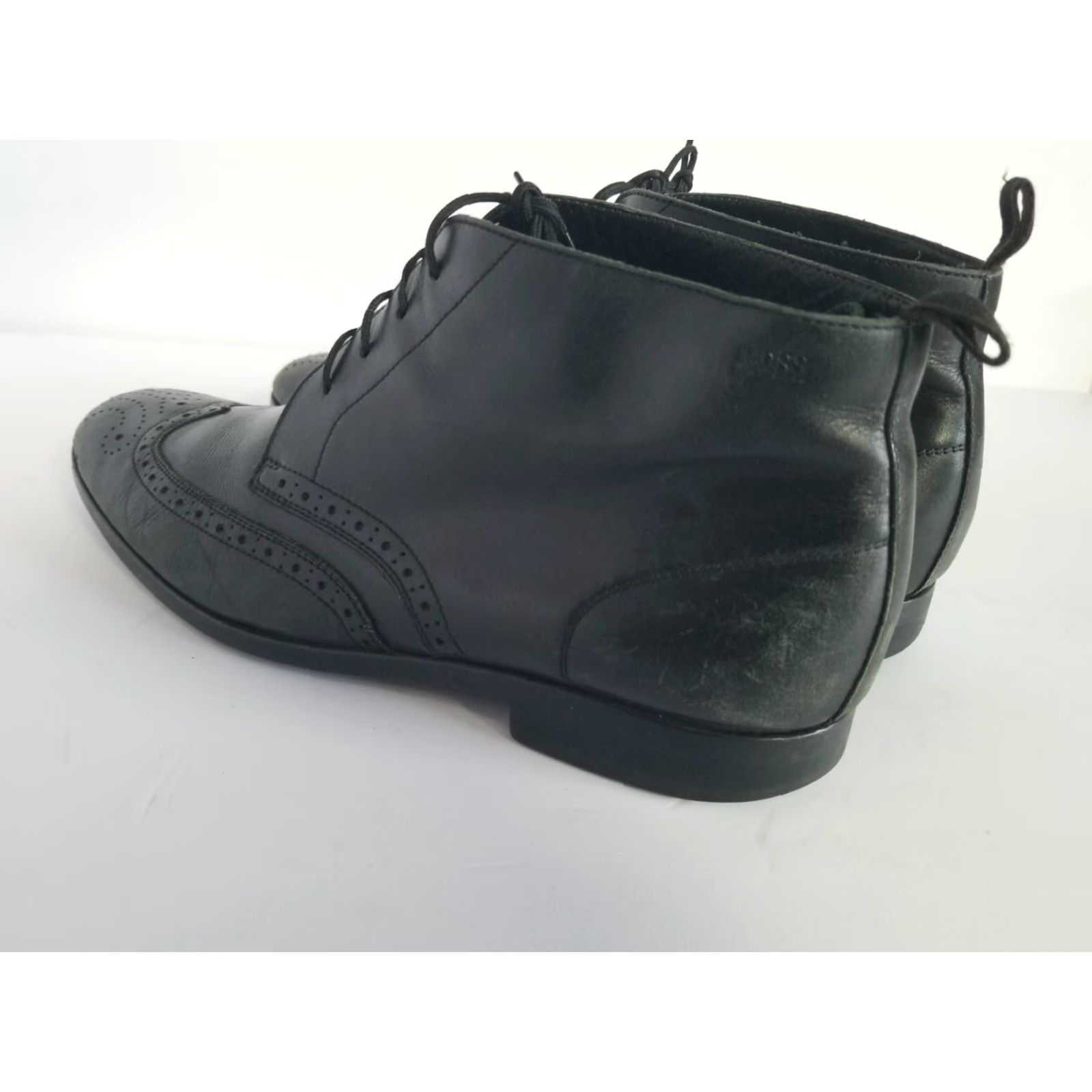 Hugo Boss HUGO BOSS Men’s Black Leather Lace Up Dress Chukka Ankle Boots US 10.5 Size US 11 / EU 44 - 4 Thumbnail