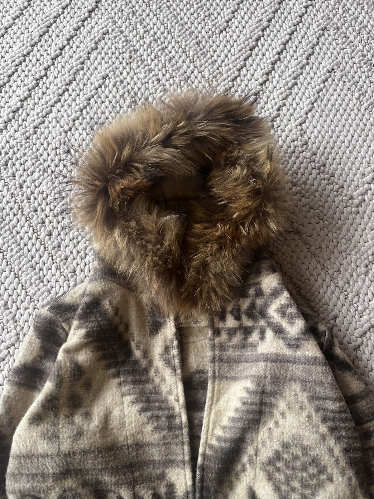 GOA tribal raccoon fur hood mid length Japanese coat