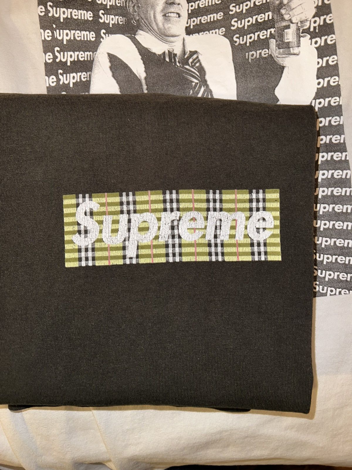 image of 1997 Supreme Burberry Box Logo Shirt in Olive, Men's (Size Large)