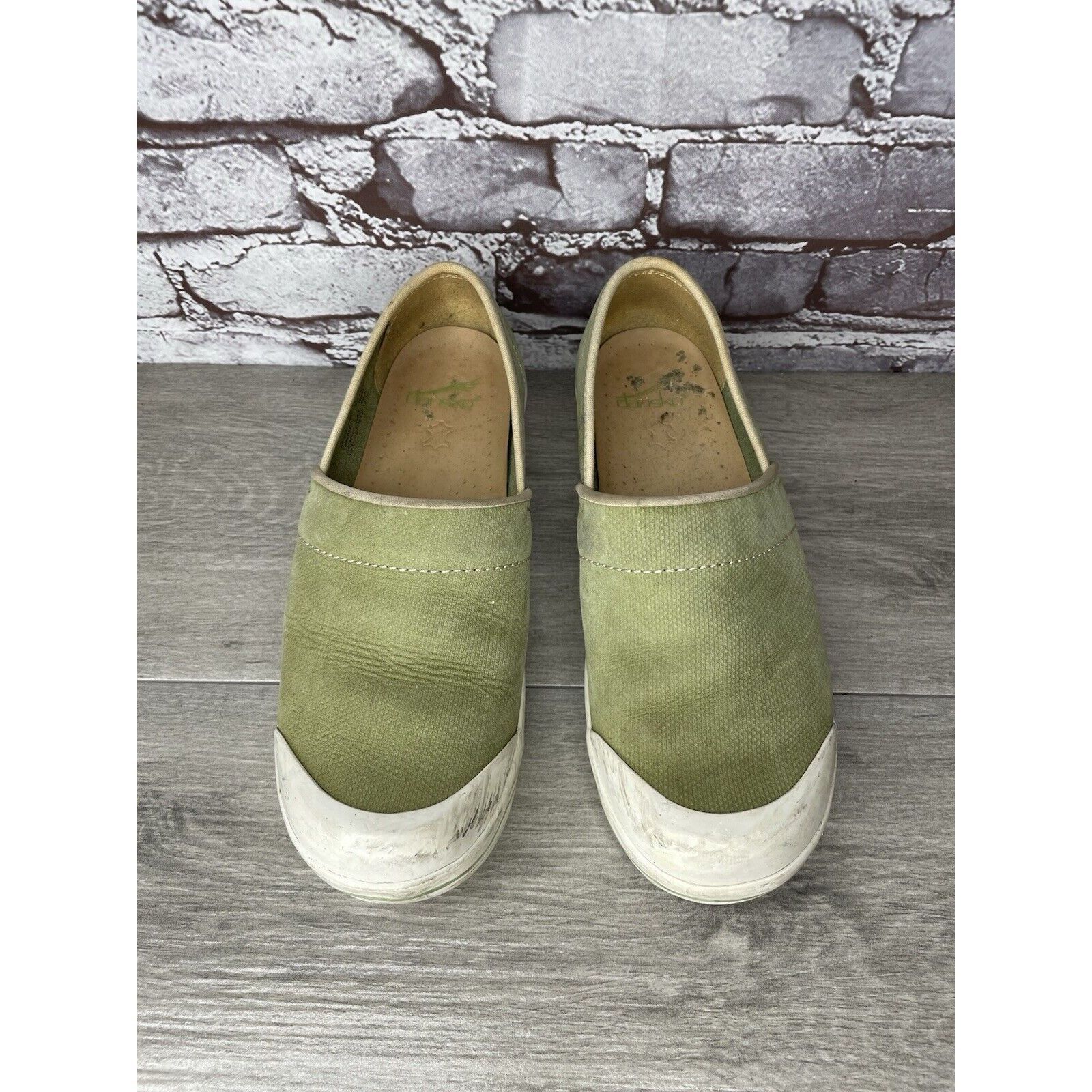 Other Dansko Green White Canvas Slip Resistant Clogs Work Shoes Wo Size US 9.5 / IT 39.5 - 2 Thumbnail