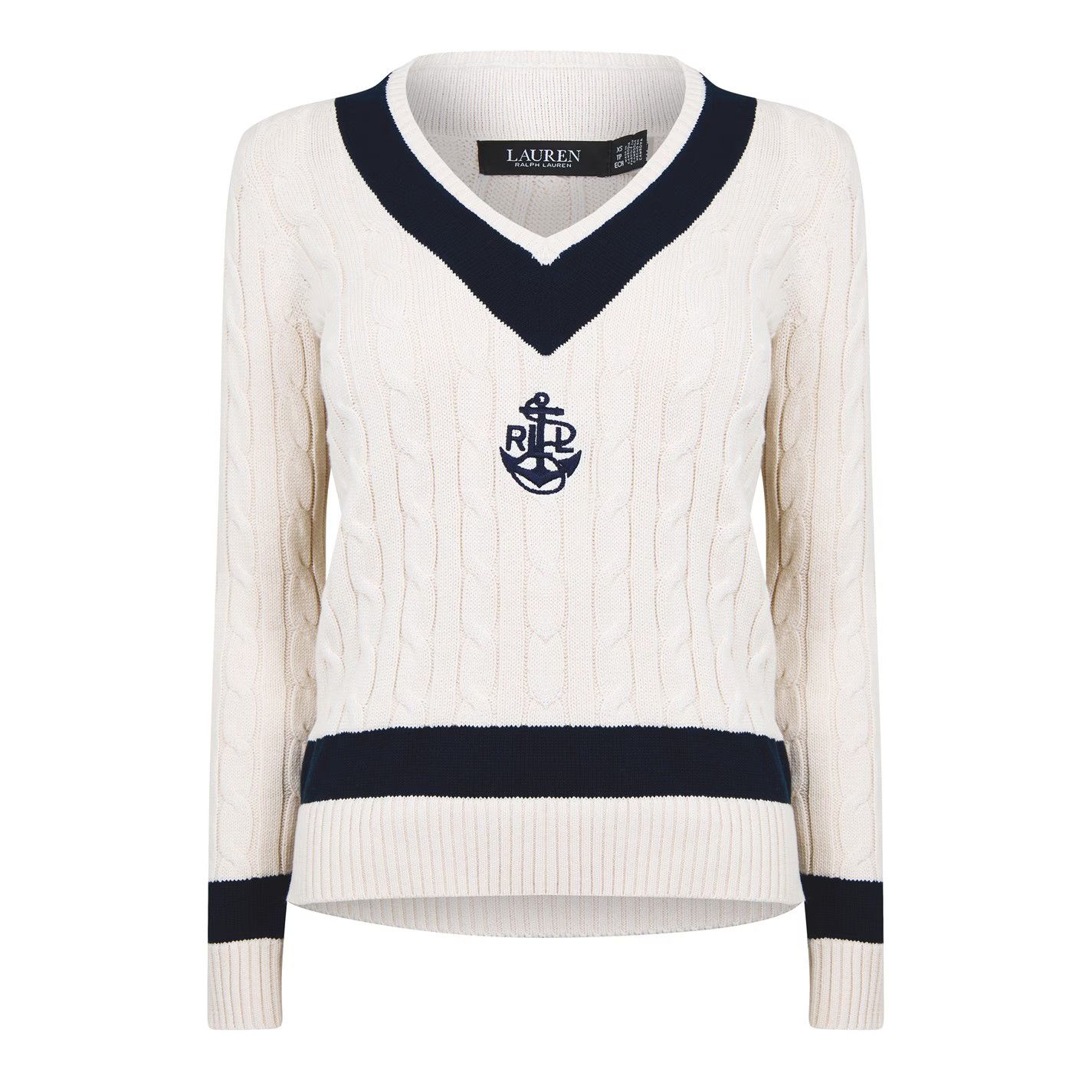 Lauren Ralph Lauren o1g2r1mq0825 Cable Knit Jumper in Cream/Navy Size M / US 6-8 / IT 42-44 - 1 Thumbnail