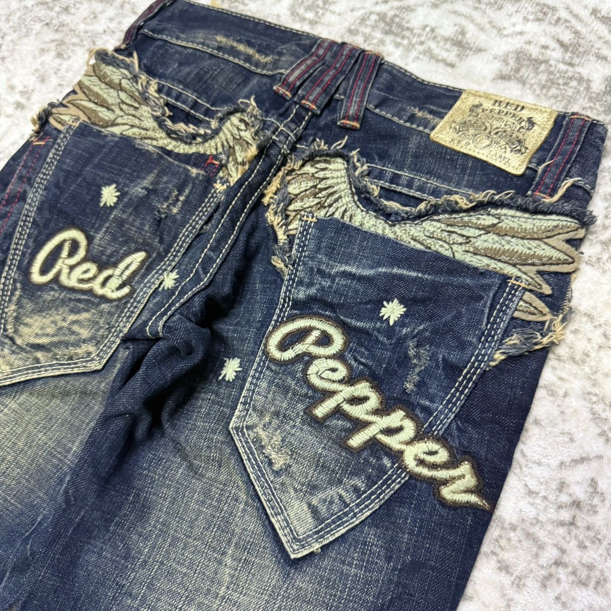 Japanese Brand Vintage Red Pepper Japan Embroidery Wings Flare Jeans Size 26" / US 2 / IT 38 - 6 Thumbnail