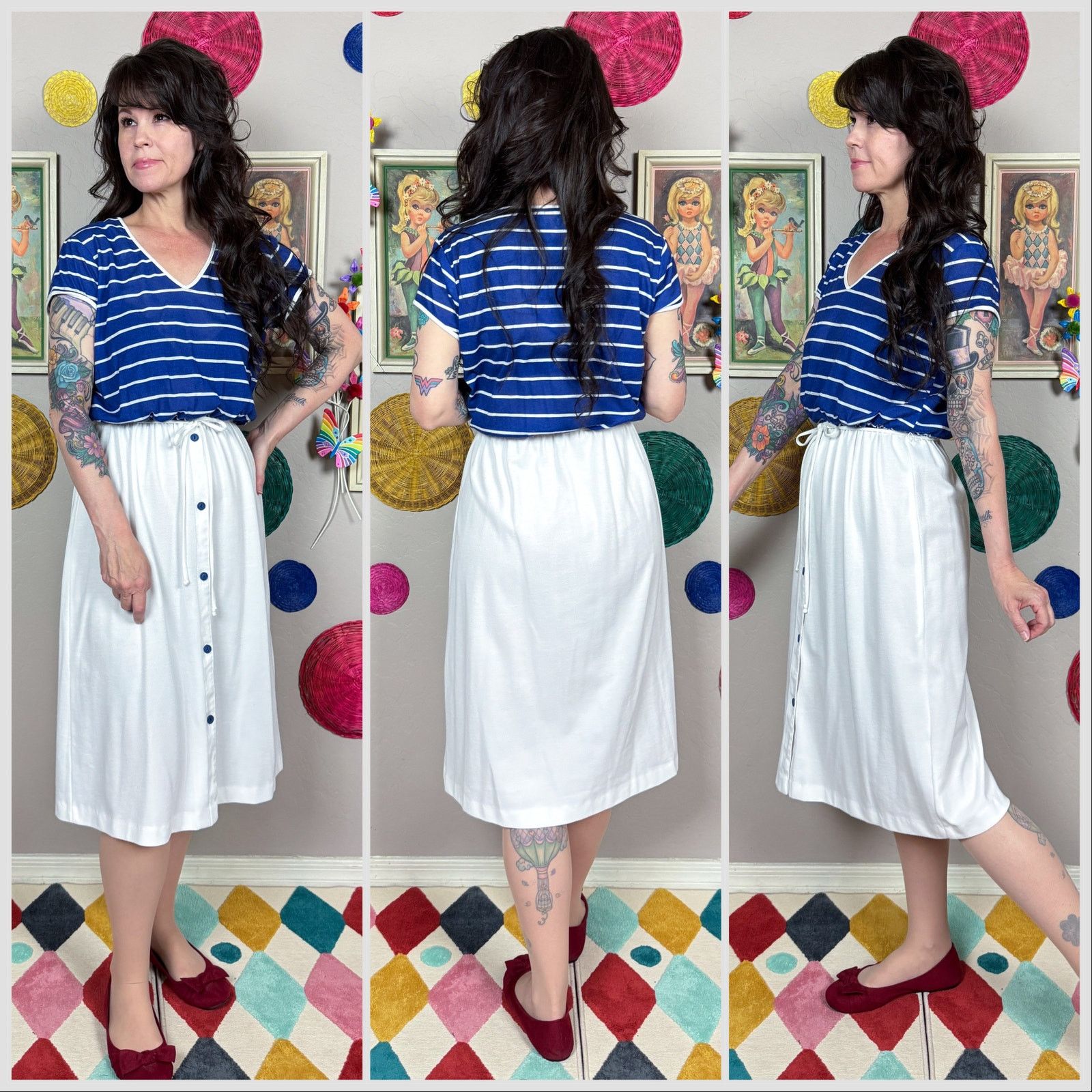 Vintage Vintage 1970s Blue and White Striped T-Shirt Dress Size S / US 4 / IT 40 - 2 Thumbnail