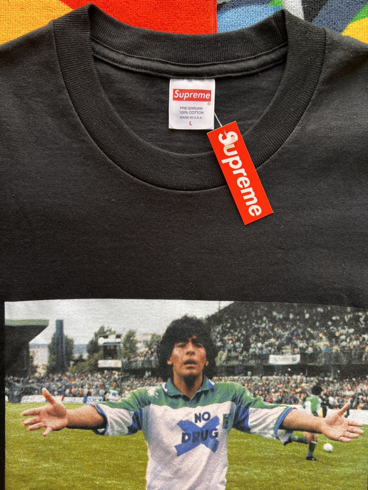 Supreme L Supreme Maradona Tee black T-shirt football diego no drugs Size US L / EU 52-54 / 3 - 15 Thumbnail