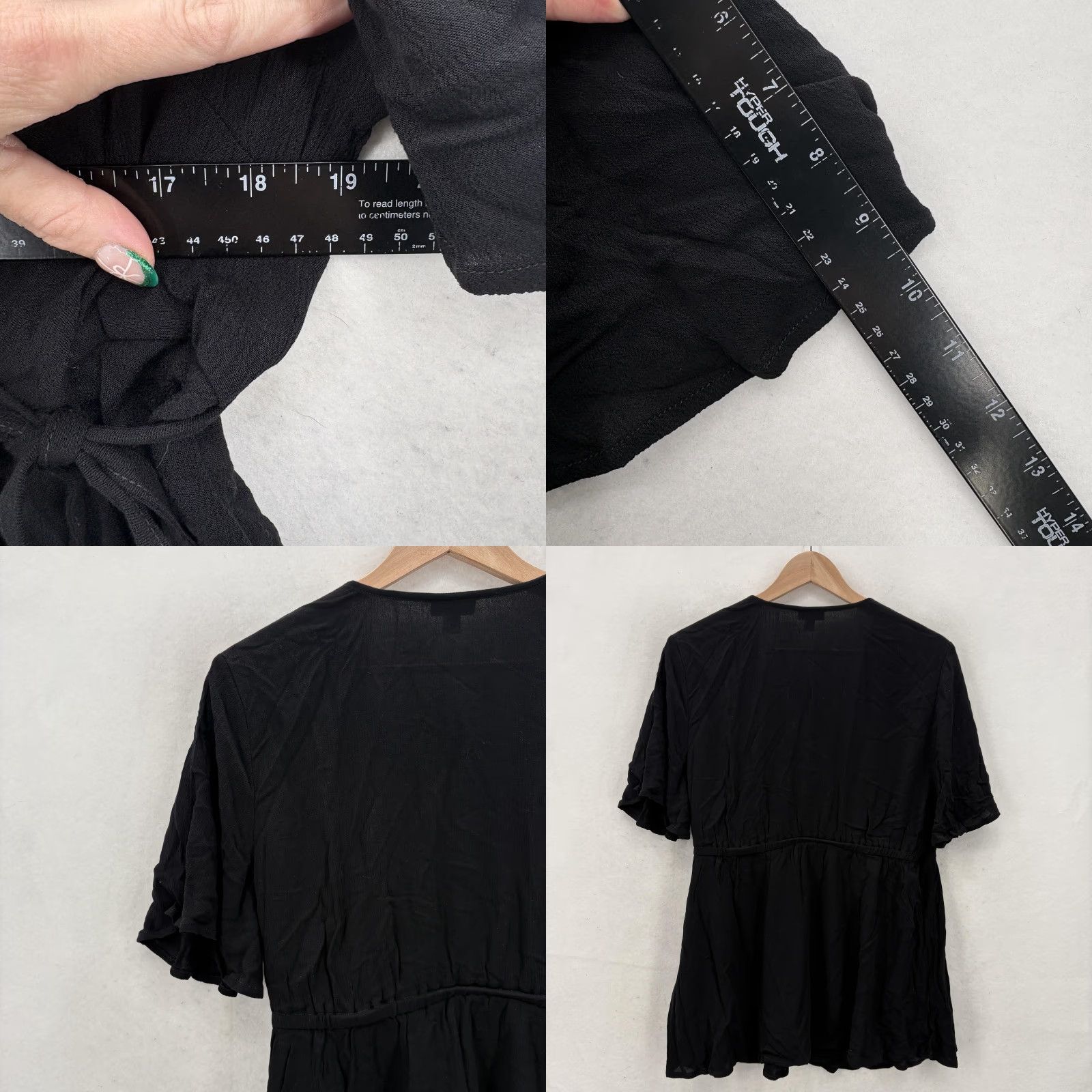 Torrid Torrid Blouse Womens 12 Black Short Sleeve Surplice Smocked Wrap Peplum Rayon Size XL / US 12-14 / IT 48-50 - 8 Thumbnail