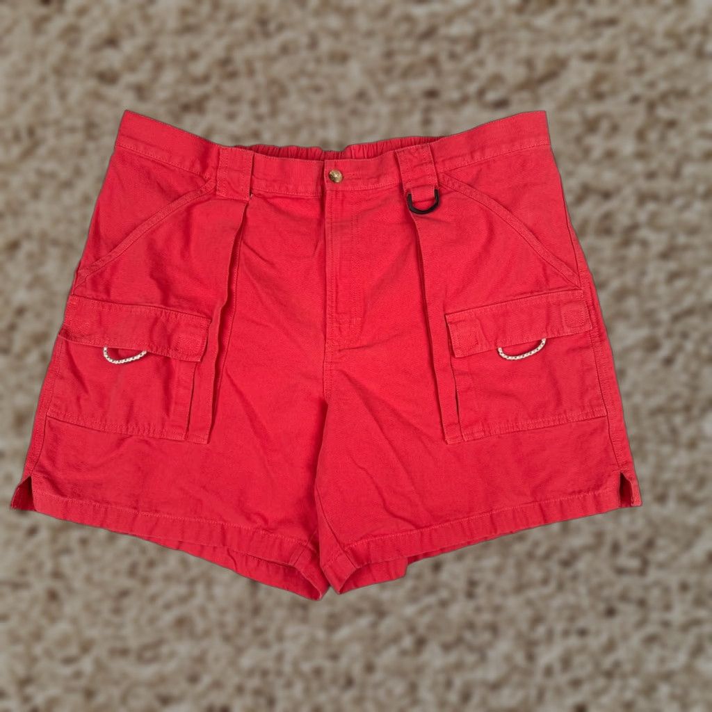 Columbia Men Cargo Shorts XL Red 40x7 100% Cotton Duck PFG Canvas Zip Pockets Logo Casual Outdoor