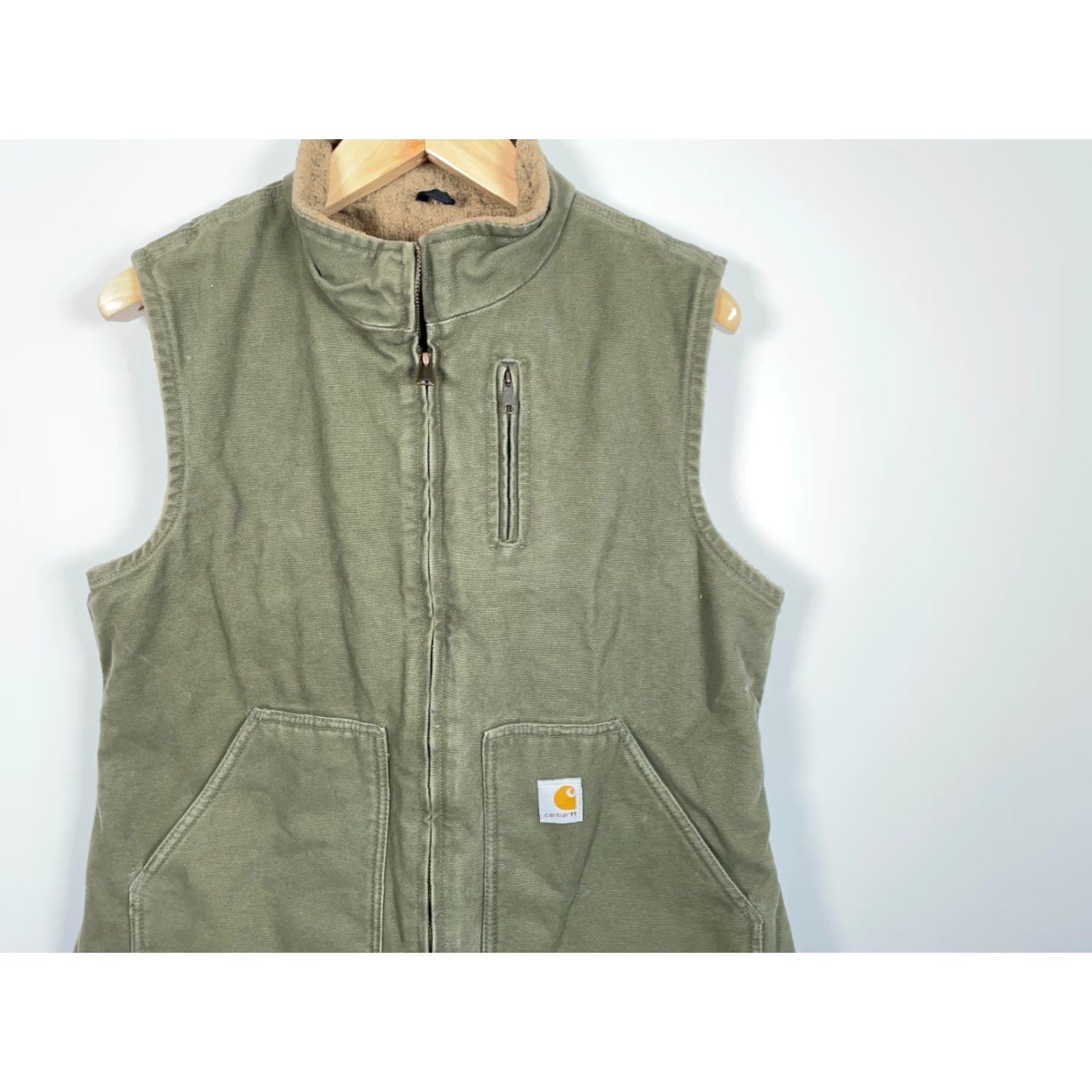 Carhartt VINTAGE Carhartt Vest Women's Large Green Sherpa Lined Canvas Zip Up WV001 LOV Mock Neck Size L / US 10 / IT 46 - 7 Thumbnail