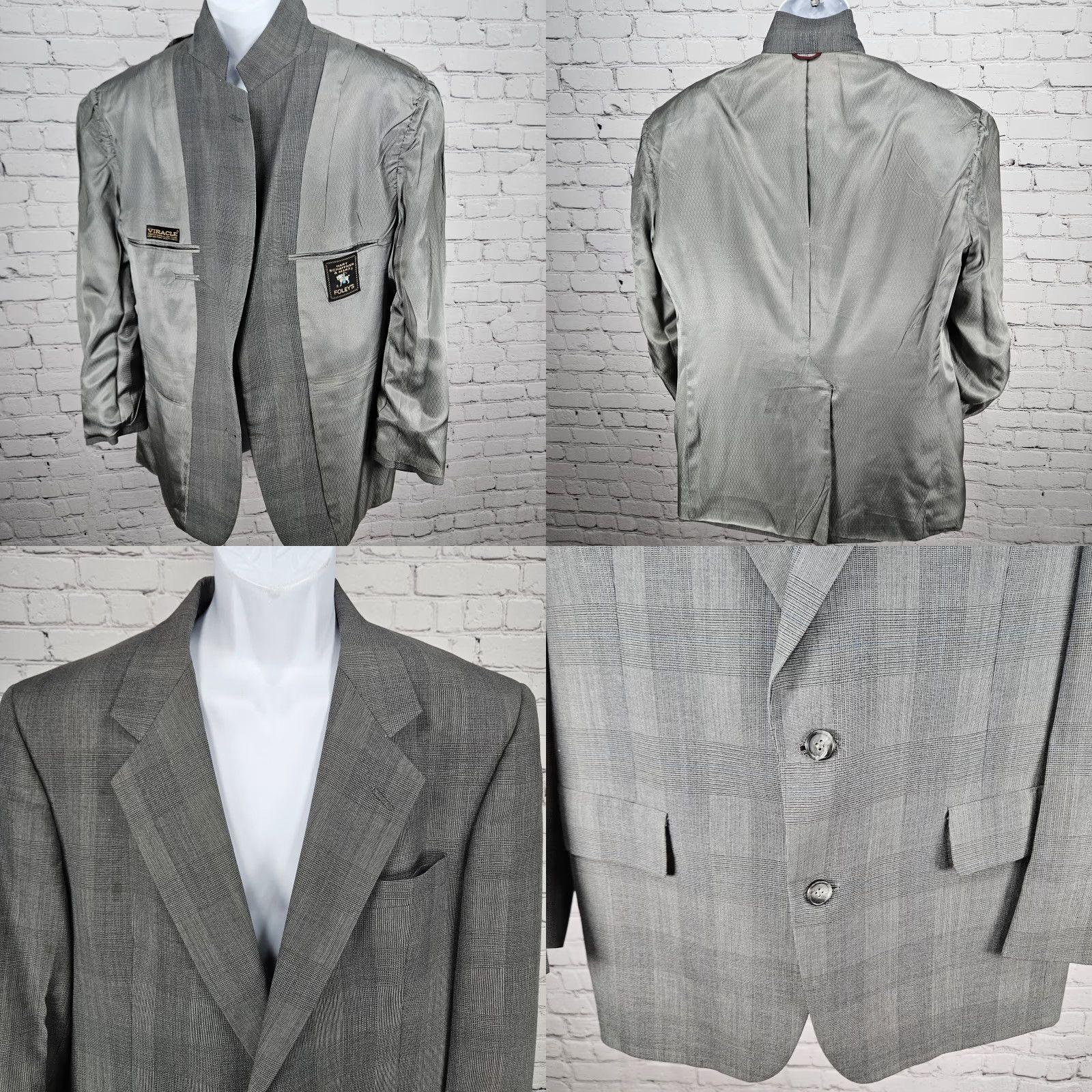Hart Schaffner Marx VINTAGE Hart Schaffner Marx Grey Wool Blend Viracle Notch Blazer Sport Coat USA 42R Size 42R - 8 Thumbnail