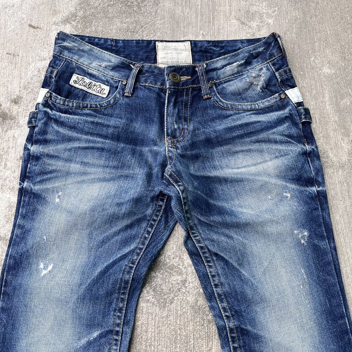 If Six Was Nine Vintage Lolita Buckle Back Faded Flare Distressed Jeans Size US 33 - 7 Thumbnail