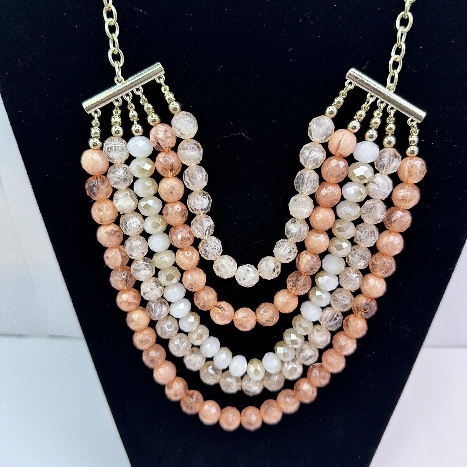 Lourdes NY Signed Multi Strand Necklace Peach Cream Faceted Beads Size ONE SIZE - 2 Thumbnail