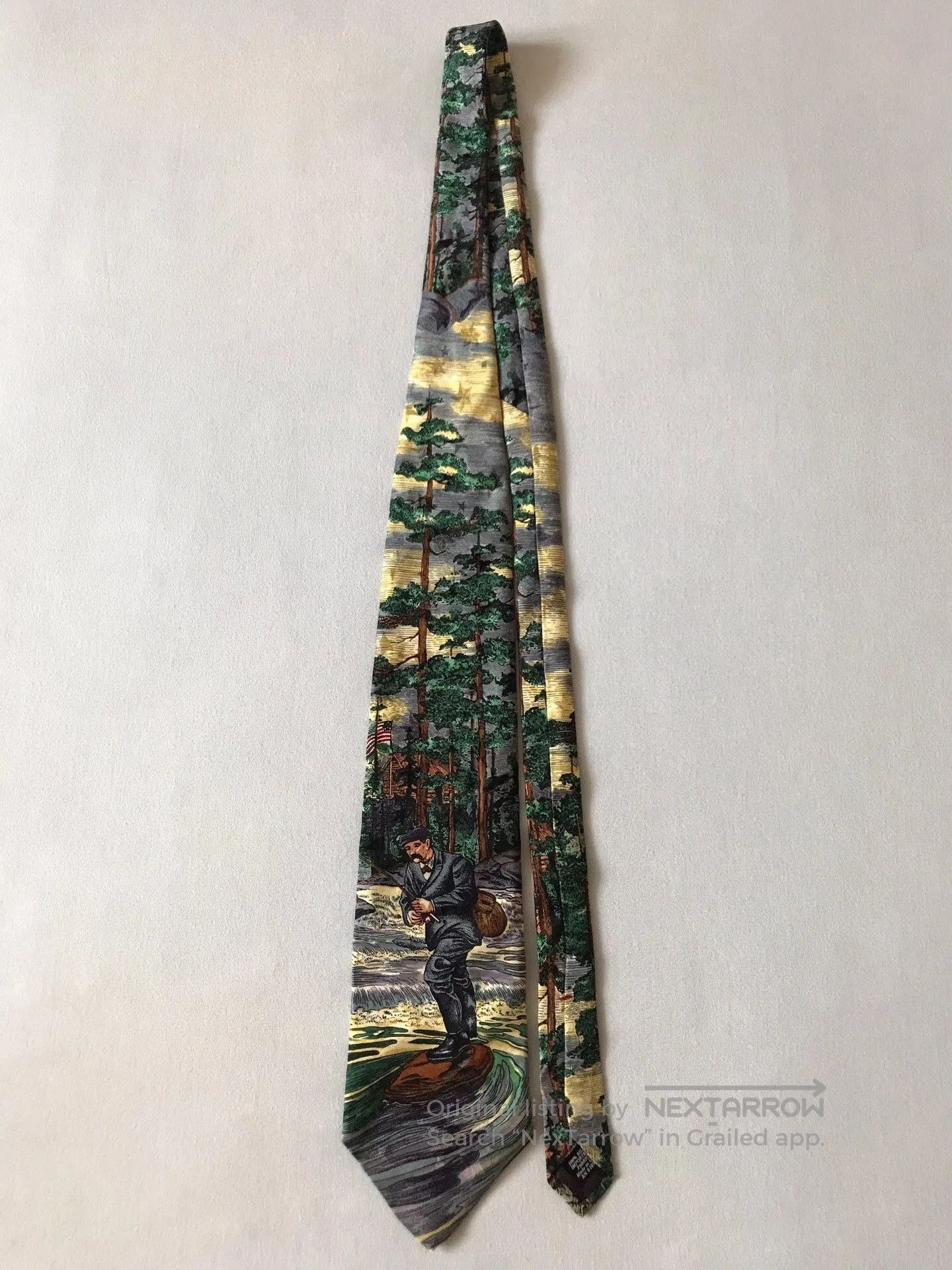 Vintage Vintage Oil Painting Fishing Tango Tie. Size ONE SIZE - 3 Thumbnail