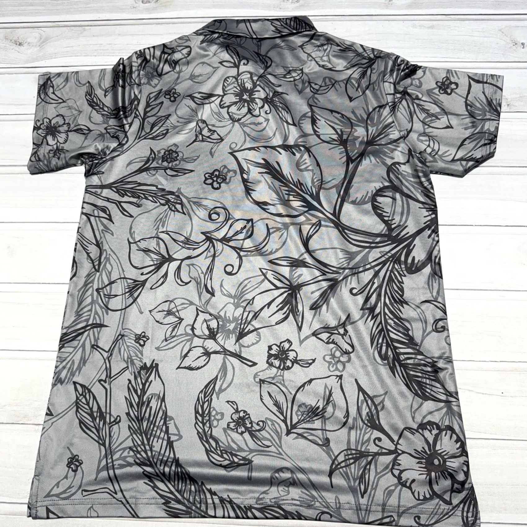Vintage Pins & Aces Golf Polo Shirt M Gray Short Sleeve Floral Men Regular Size M Size US M / EU 48-50 / 2 - 4 Thumbnail