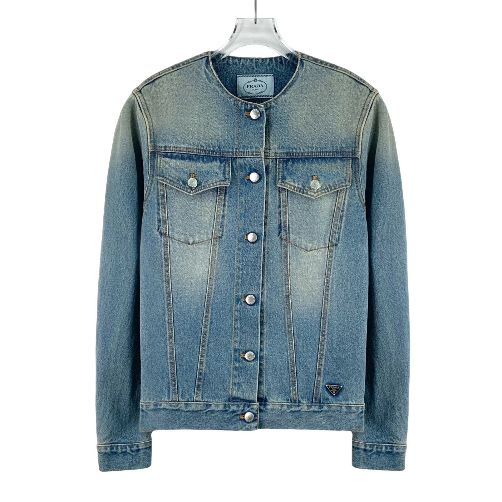 Prada Prada Washed Cotton Denim Triangle Logo Jacket S Size US S / EU 44-46 / 1 - 1 Thumbnail