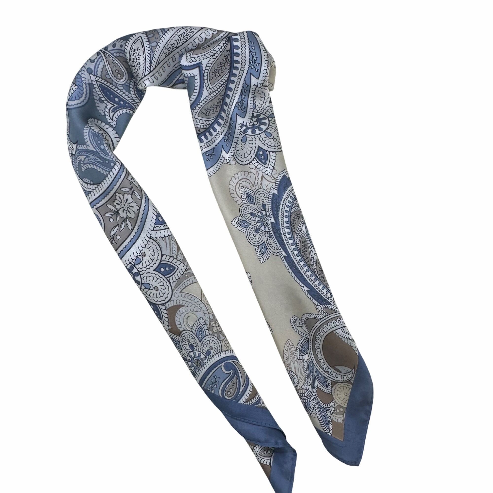 Vintage New Elegant Bandana Hiyab Square Scarf Vintage Blue and Silv Size ONE SIZE - 3 Thumbnail