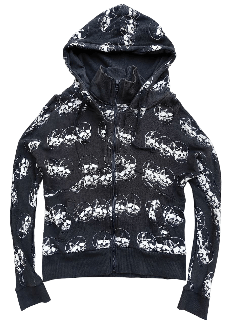 Image of Print All Over Me x Skulls Fullprint Skull Hoodie in Black, Women's (Size Small)