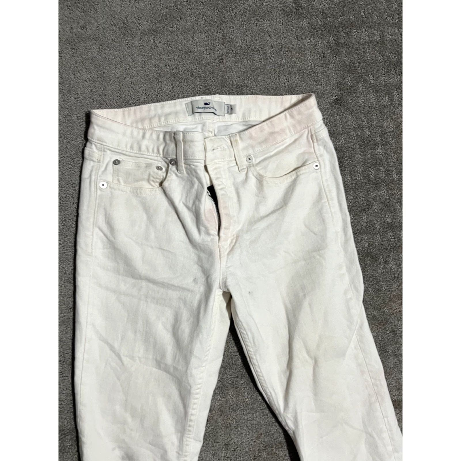 Vineyard Vines VINEYARD VINES White Jamie High Rise Skinny Jeans Stretch Women's 25 Raw Hem Cut Size 42" / US 20 - 2 Thumbnail