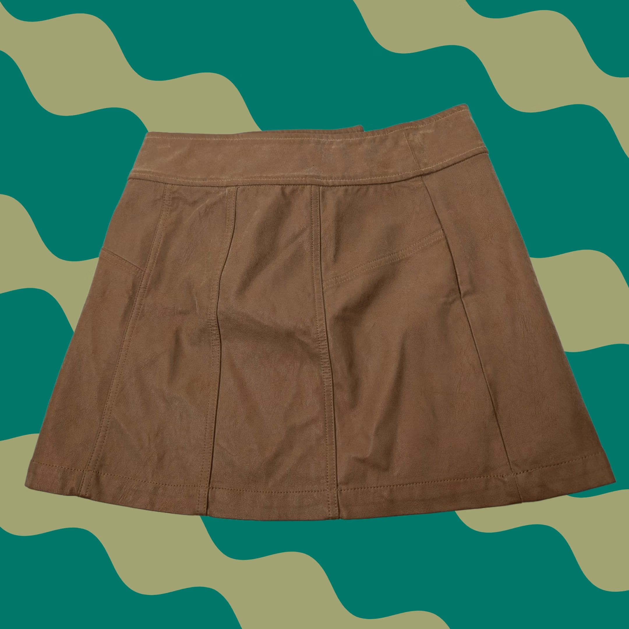Free People VINTAGE Free People Skirt Womens 4 Camel Brown Faux Leather Buckle Wrap Mini Mod Size 27" / US 4 / IT 40 - 1 Thumbnail