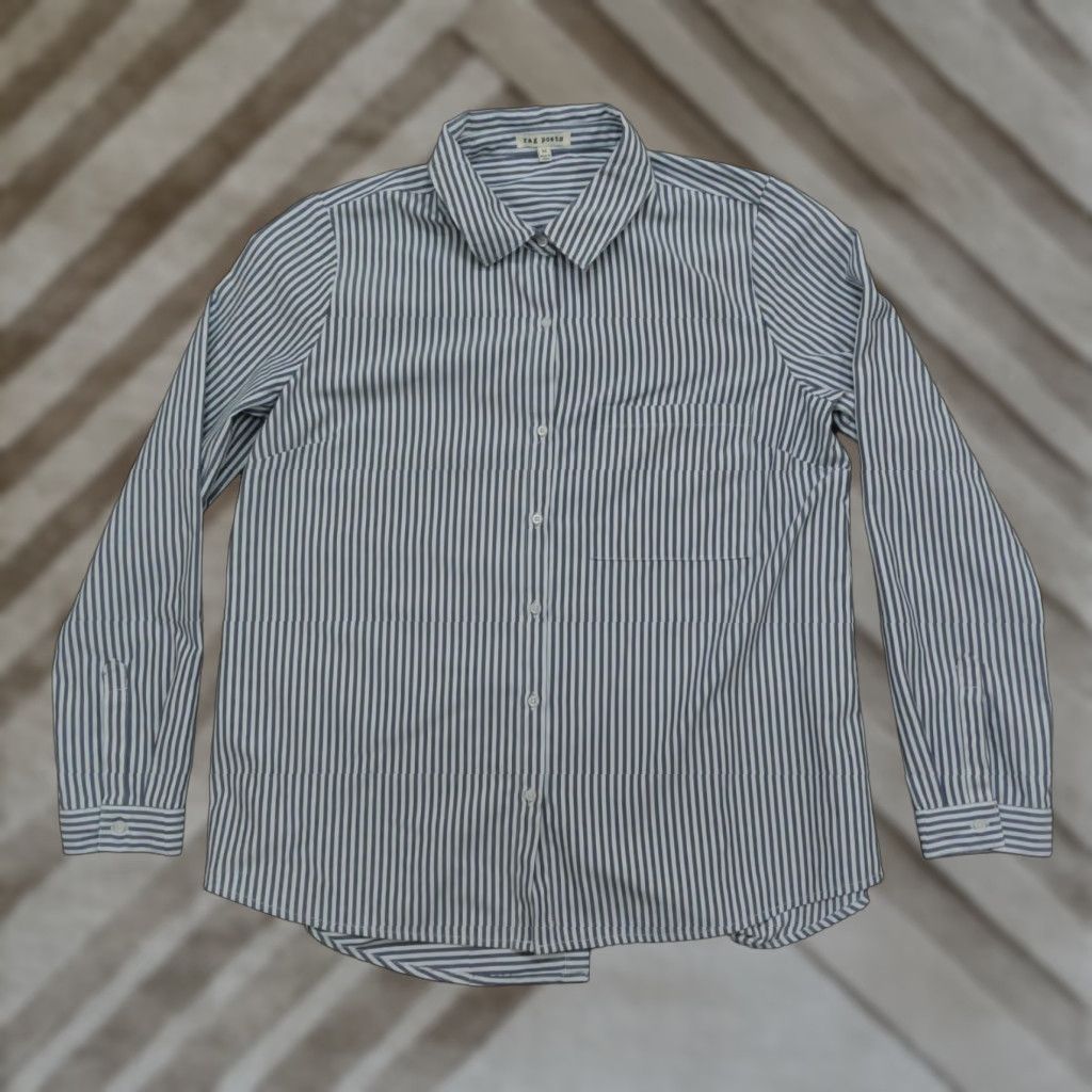 Vintage Rag Poets Shirt Women M Blue Striped Button-Up Long Sleeve Casual Shirt Size M / US 6-8 / IT 42-44 - 1 Thumbnail