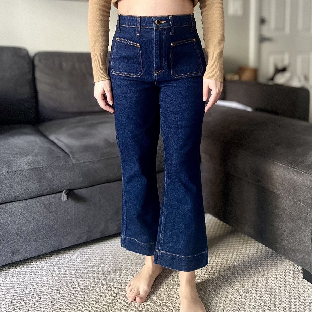 KHAITE KHAITE Raquel Patch Pocket Crop Flare Jeans Size 31" - 1 Thumbnail