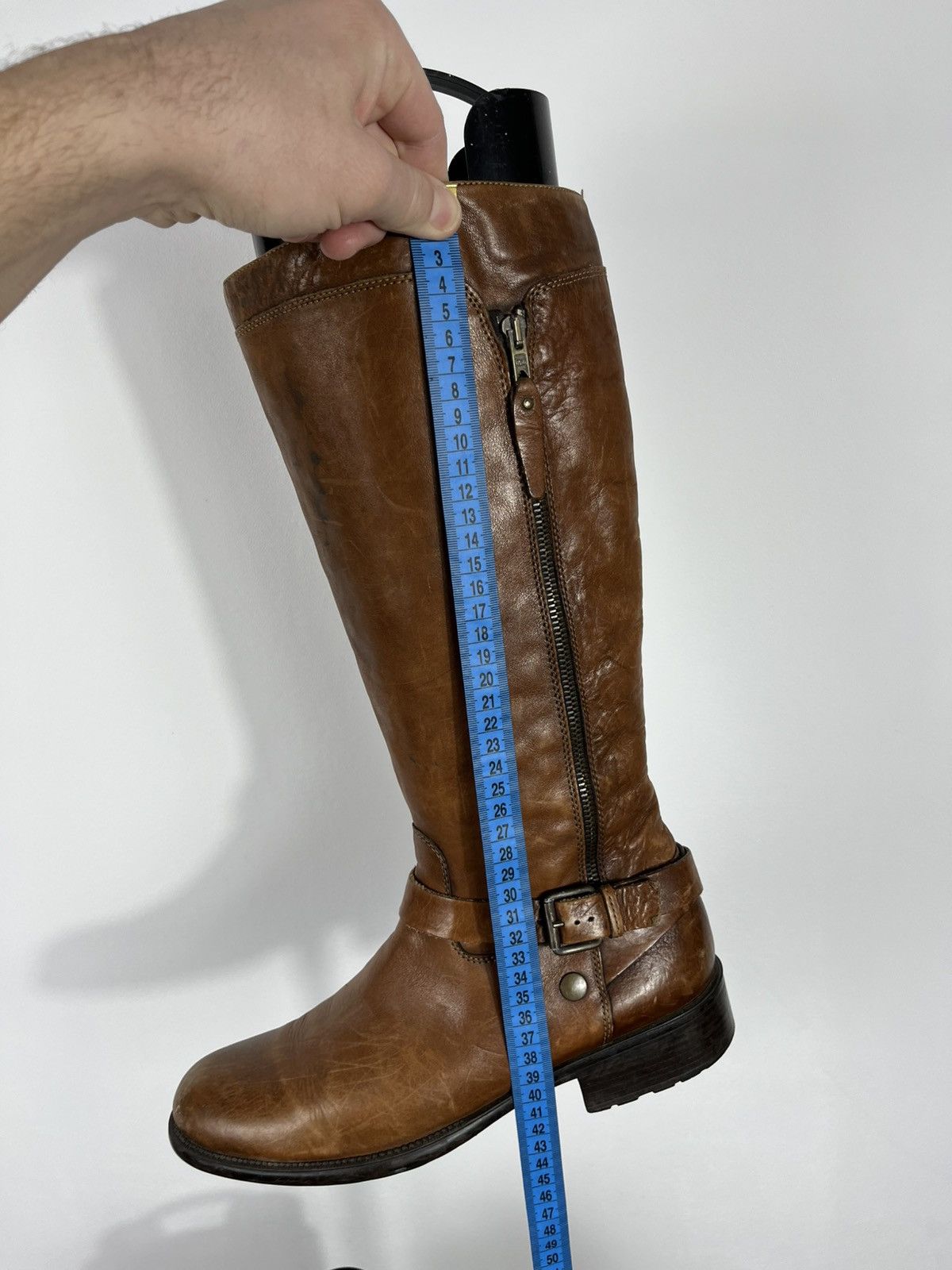 Leather Vintage Brown Leather Knee High Boots Side Zip Buckle EU 41 Size US 10 / IT 40 - 12 Thumbnail