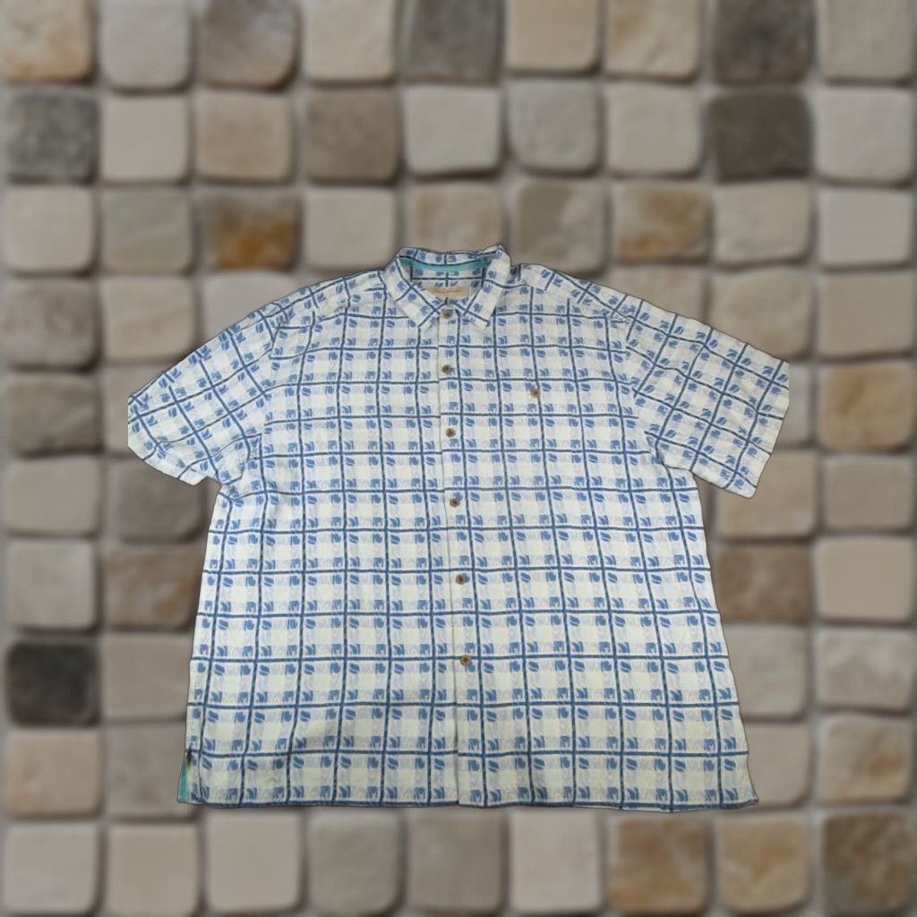 Tommy Bahama Tommy Bahama Shirt Mens 2XL Blue Silk Button-Up Collar Spread Short Sleeve Geometric Pattern Size US XXL / EU 58 / 5 - 1 Thumbnail